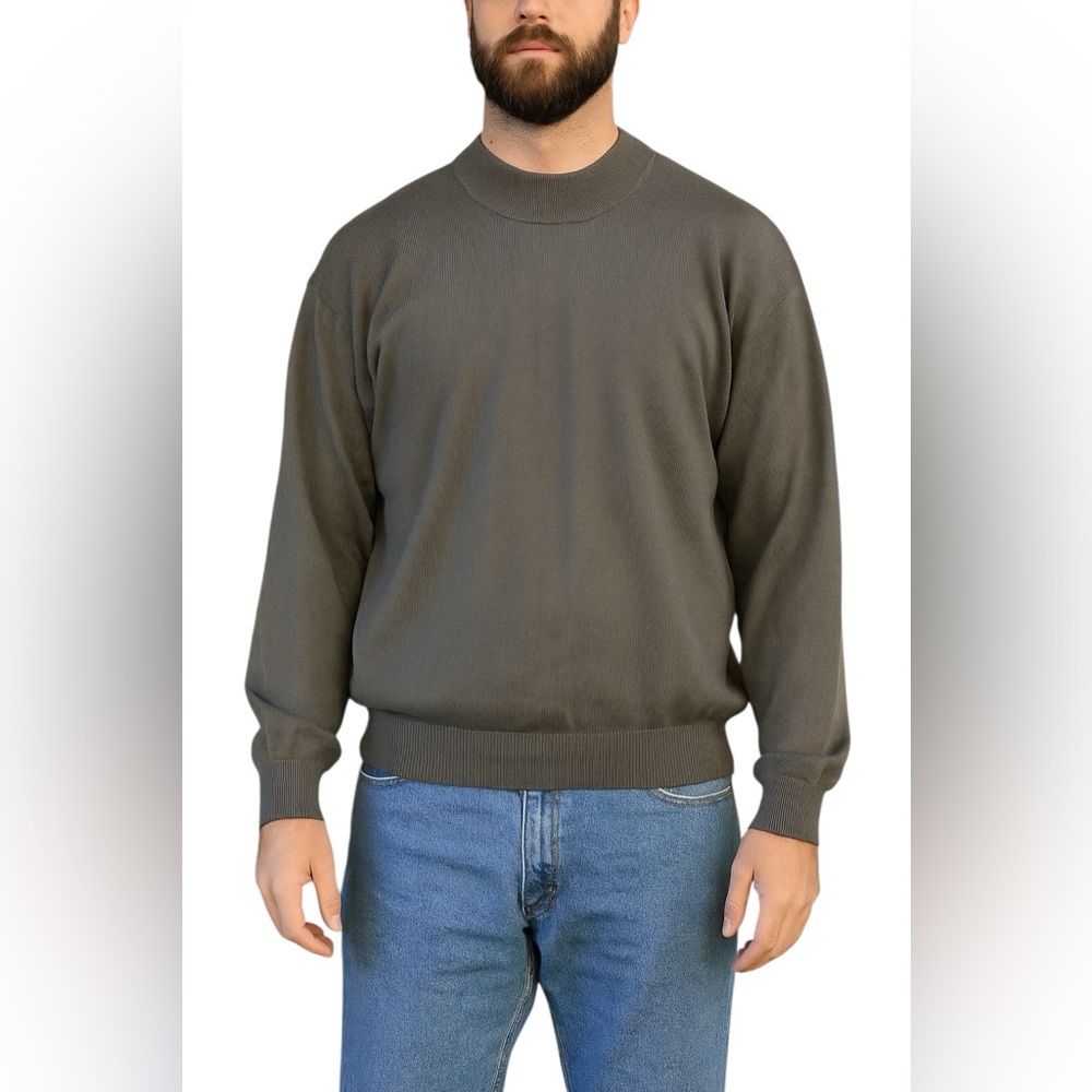 Pronto Uomo Men's Green Silk fine-Knit Sweater with Long Sleeves and High Neck
